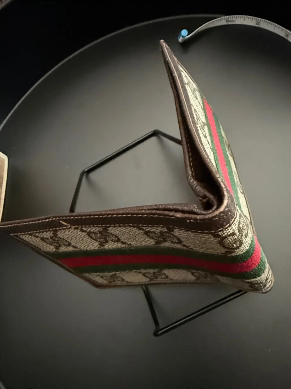 Gucci Brown GG Canvas Wallet with Green and Red Web Stripe